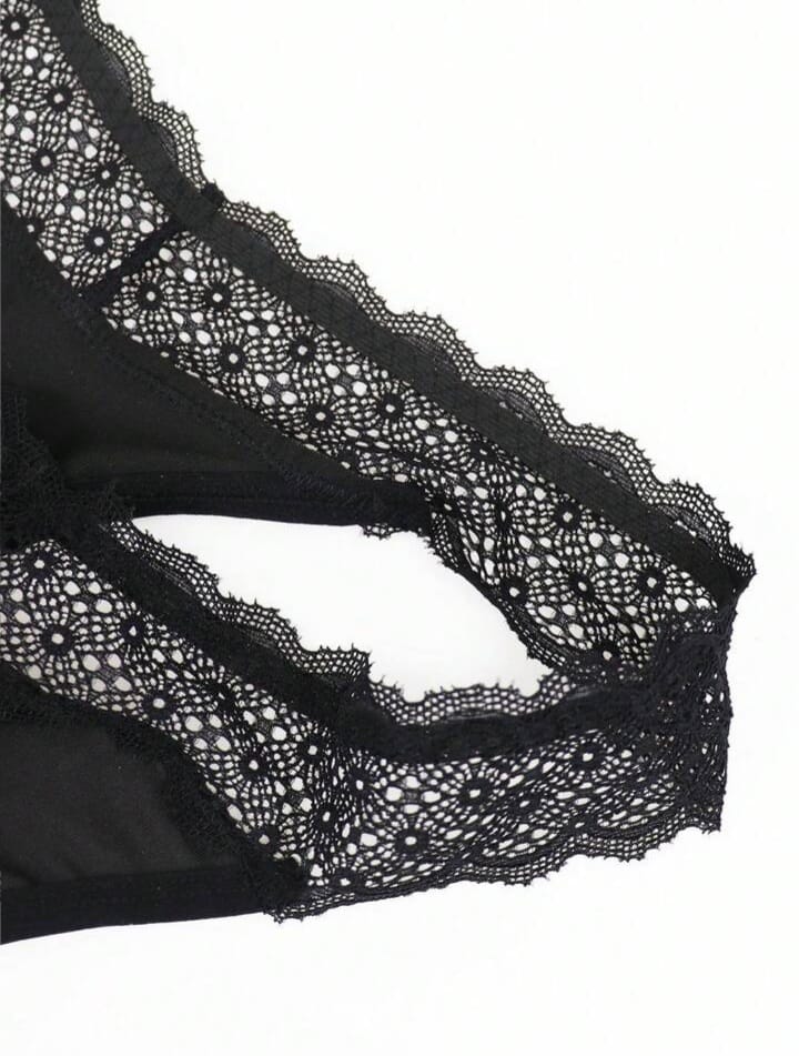 Men's Fashionable Black Fabric U-pouch Lace Trim Briefs For Men